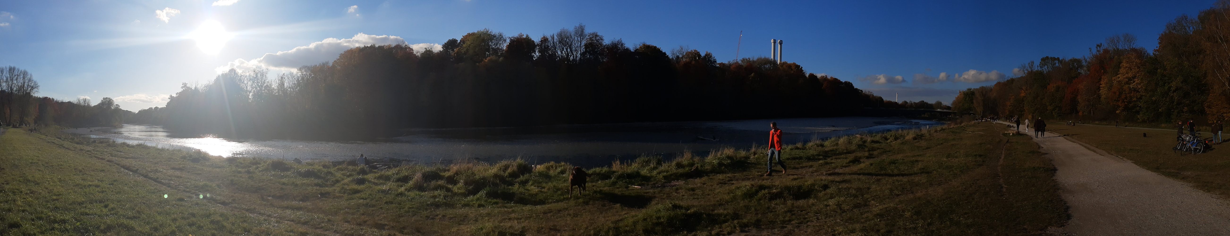 panoramic view along river Isar